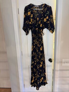 Reformation Winslow Floral Wrap Maxi Dress - Navy & Mustard